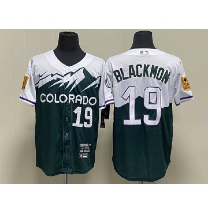 Men's Colorado Rockies #19 Charlie Blackmon Green 2022 City Connect Cool Base Stitched Jersey