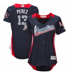Women's Majestic Kansas City Royals #13 Salvador Perez Game Navy Blue American League 2018 MLB All-Star MLB Jersey