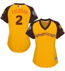 Women's Majestic Kansas City Royals #2 Alcides Escobar Authentic Yellow 2016 All-Star American League BP Cool Base MLB Jersey