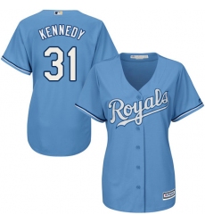 Women's Majestic Kansas City Royals #31 Ian Kennedy Authentic Light Blue Alternate 1 Cool Base MLB Jersey