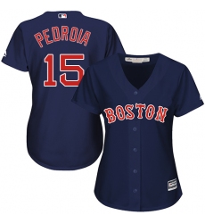 Women's Majestic Boston Red Sox #15 Dustin Pedroia Authentic Navy Blue Alternate Road MLB Jersey