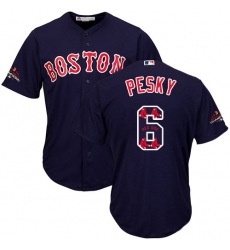 Men's Majestic Boston Red Sox #6 Johnny Pesky Authentic Navy Blue Team Logo Fashion Cool Base 2018 World Series Champions MLB Jersey