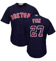 Men's Majestic Boston Red Sox #27 Carlton Fisk Authentic Navy Blue Team Logo Fashion Cool Base MLB Jersey