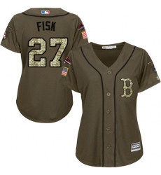 Women's Majestic Boston Red Sox #27 Carlton Fisk Authentic Green Salute to Service 2018 World Series Champions MLB Jersey