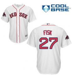 Women's Majestic Boston Red Sox #27 Carlton Fisk Authentic White Home 2018 World Series Champions MLB Jersey