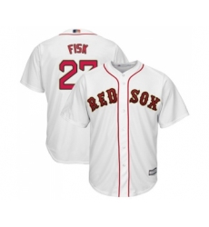 Youth Boston Red Sox #27 Carlton Fisk Authentic White 2019 Gold Program Cool Base Baseball Jersey