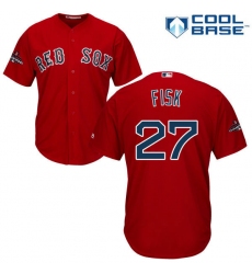 Youth Majestic Boston Red Sox #27 Carlton Fisk Authentic Red Alternate Home Cool Base 2018 World Series Champions MLB Jersey