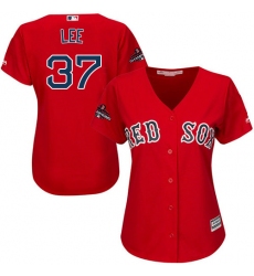 Women's Majestic Boston Red Sox #37 Bill Lee Authentic Red Alternate Home 2018 World Series Champions MLB Jersey