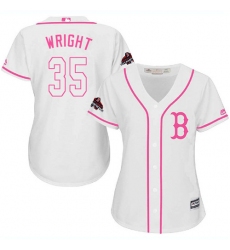 Women's Majestic Boston Red Sox #35 Steven Wright Authentic White Fashion 2018 World Series Champions MLB Jersey