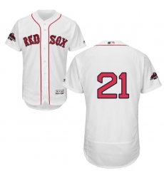 Men's Majestic Boston Red Sox #21 Roger Clemens White Home Flex Base Authentic Collection 2018 World Series Champions MLB Jersey