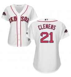 Women's Majestic Boston Red Sox #21 Roger Clemens Authentic White Home 2018 World Series Champions MLB Jersey
