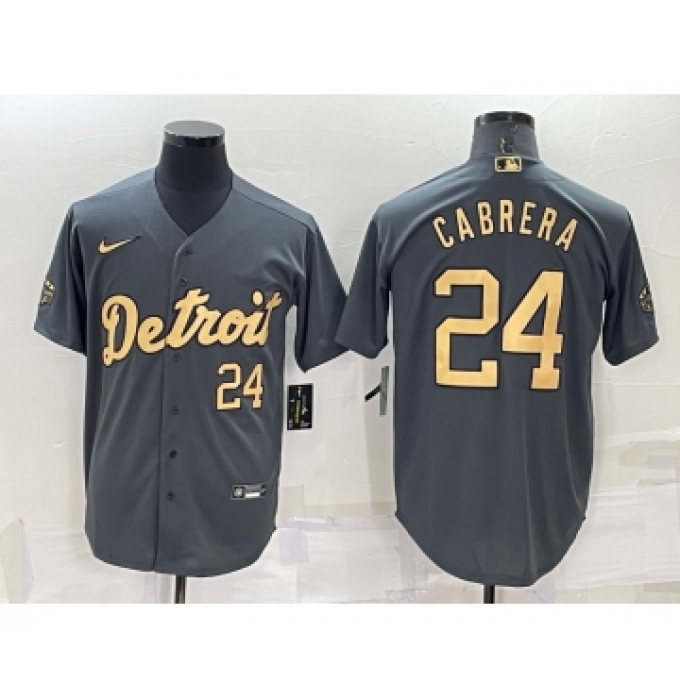 Men's Detroit Tigers #24 Miguel Cabrera Number Grey 2022 All Star Stitched Cool Base Nike Jersey