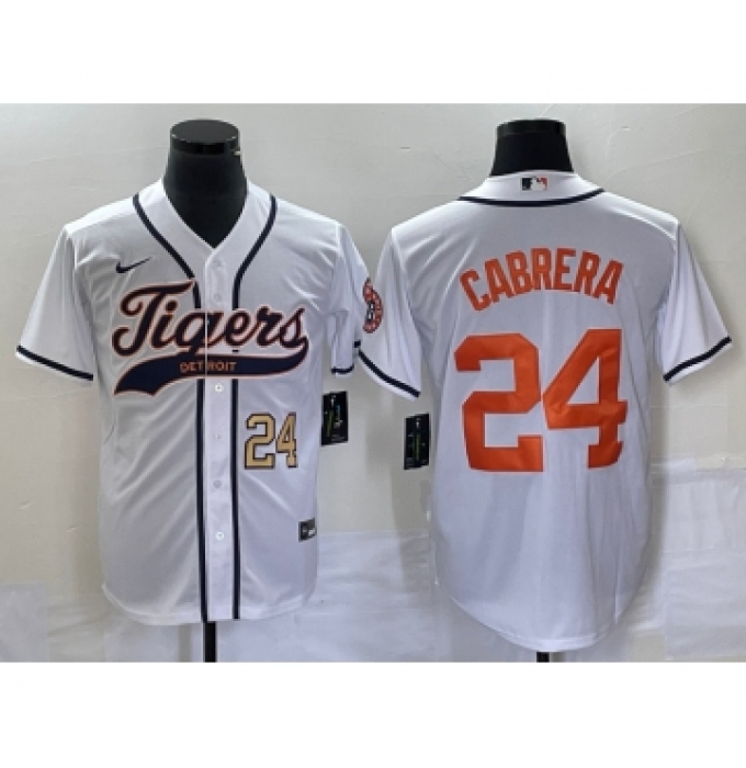 Men's Detroit Tigers #24 Miguel Cabrera Number White Cool Base Stitched Baseball Jersey