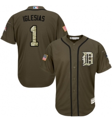 Men's Majestic Detroit Tigers #1 Jose Iglesias Authentic Green Salute to Service MLB Jersey