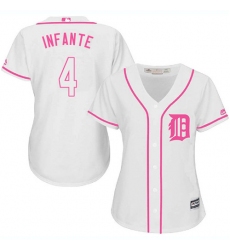 Women's Majestic Detroit Tigers #4 Omar Infante Authentic White Fashion Cool Base MLB Jersey