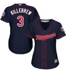 Women's Majestic Minnesota Twins #3 Harmon Killebrew Authentic Navy Blue Alternate Road Cool Base MLB Jersey
