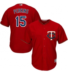 Men's Majestic Minnesota Twins #15 Glen Perkins Replica Scarlet Alternate Cool Base MLB Jersey