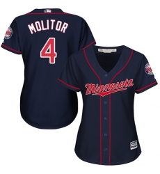 Women's Majestic Minnesota Twins #4 Paul Molitor Replica Navy Blue Alternate Road Cool Base MLB Jersey