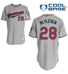 Men's Majestic Minnesota Twins #28 Bert Blyleven Replica Grey Road Cool Base MLB Jersey