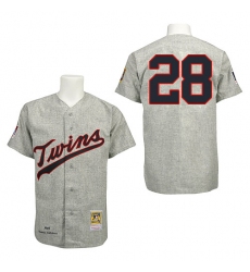 Men's Mitchell and Ness 1969 Minnesota Twins #28 Bert Blyleven Replica Grey Throwback MLB Jersey
