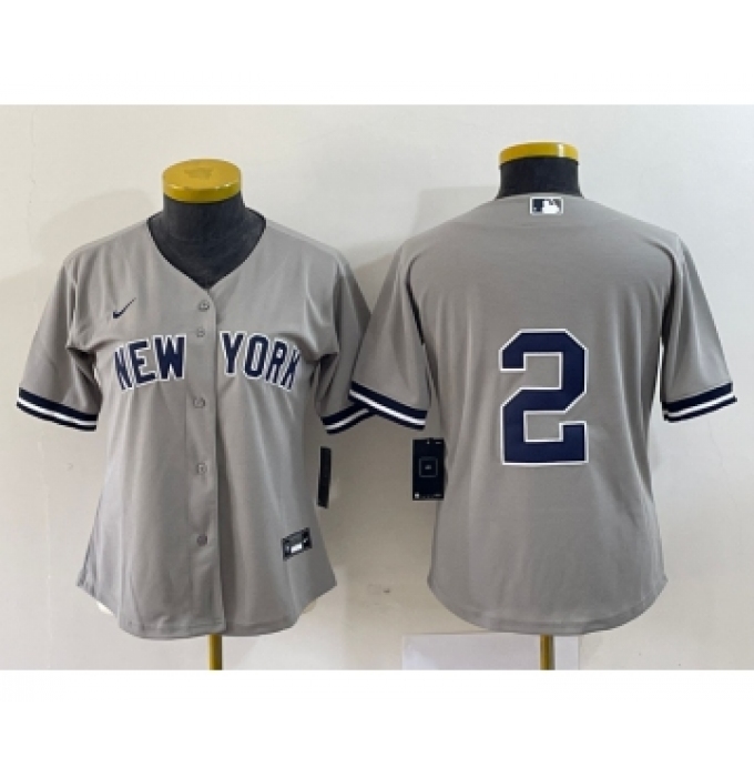 Women's Nike New York Yankees #2 Derek Jeter Grey No Name Stitched Cool Base Jersey