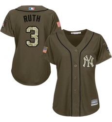 Women's Majestic New York Yankees #3 Babe Ruth Replica Green Salute to Service MLB Jersey