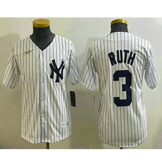 Youth New York Yankees #3 Babe Ruth White Throwback Stitched Cool Base Nike Jersey