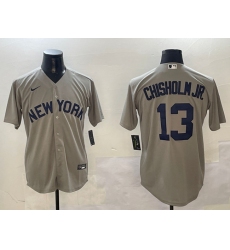 Men's New York Yankees #13 Jazz Chisholm Jr. Grey Cool Base Stitched Baseball Jersey