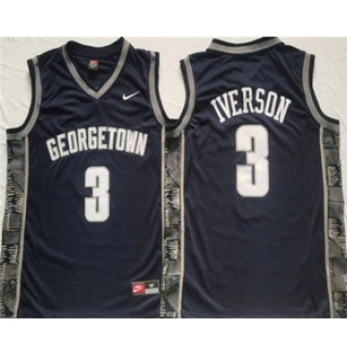Men's Georgetown Hoyas #3 Allen Iverson Navy Stitched Jersey
