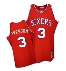 Men's Mitchell and Ness Philadelphia 76ers #3 Allen Iverson Authentic Red Throwback NBA Jersey