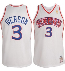 Men's Mitchell and Ness Philadelphia 76ers #3 Allen Iverson Authentic White Throwback NBA Jersey