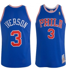 Men's Mitchell and Ness Philadelphia 76ers #3 Allen Iverson Swingman Blue Throwback NBA Jersey