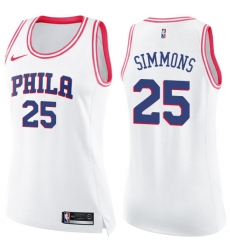 Women's Nike Philadelphia 76ers #25 Ben Simmons Swingman White/Pink Fashion NBA Jersey