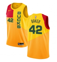 Men's Nike Milwaukee Bucks #42 Vin Baker Swingman Yellow NBA Jersey - City Edition