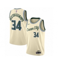 Men's Milwaukee Bucks #34 Giannis Antetokounmpo Swingman Cream Basketball Jersey - 2019 20 City Edition