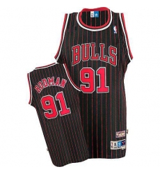 Men's Adidas Chicago Bulls #91 Dennis Rodman Authentic Black/Red Strip Throwback NBA Jersey