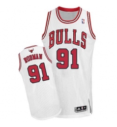 Men's Adidas Chicago Bulls #91 Dennis Rodman Authentic White Home NBA Jersey