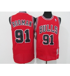 Men's Chicago Bulls #91 Dennis Rodman Authentic Red Alternate Jersey