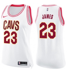 Women's Nike Cleveland Cavaliers #23 LeBron James Swingman White/Pink Fashion NBA Jersey