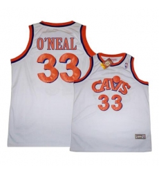 Men's Mitchell and Ness Cleveland Cavaliers #33 Shaquille O'Neal Swingman White CAVS Throwback NBA Jersey