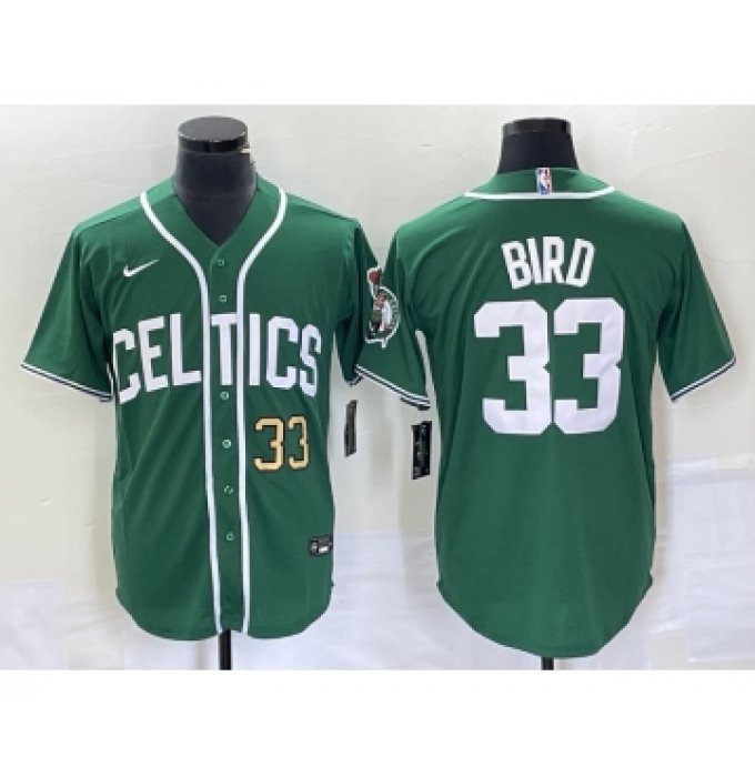 Men's Nike Boston Celtics #33 Larry Bird Number Green Stitched Baseball Jersey