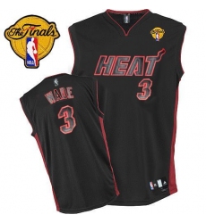 Men's Adidas Miami Heat #3 Dwyane Wade Authentic Black Black/Red No. Finals Patch NBA Jersey