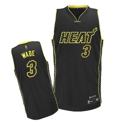 Men's Adidas Miami Heat #3 Dwyane Wade Authentic Black Electricity Fashion NBA Jersey