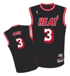 Men's Adidas Miami Heat #3 Dwyane Wade Authentic Black Hardwood Classics Nights NBA Jersey