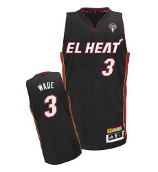 Men's Adidas Miami Heat #3 Dwyane Wade Authentic Black Latin Nights NBA Jersey