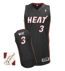 Men's Adidas Miami Heat #3 Dwyane Wade Authentic Black Road Autographed NBA Jersey