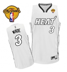 Men's Adidas Miami Heat #3 Dwyane Wade Authentic White On White Finals Patch NBA Jersey