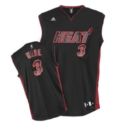 Men's Adidas Miami Heat #3 Dwyane Wade Swingman Black Black/Red No. NBA Jersey