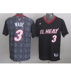 Men's Adidas Miami Heat #3 Dwyane Wade Swingman Black New Latin Nights NBA Jersey