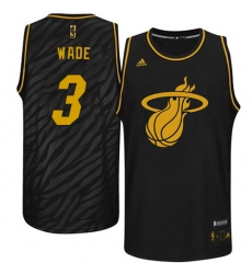 Men's Adidas Miami Heat #3 Dwyane Wade Swingman Black Precious Metals Fashion NBA Jersey